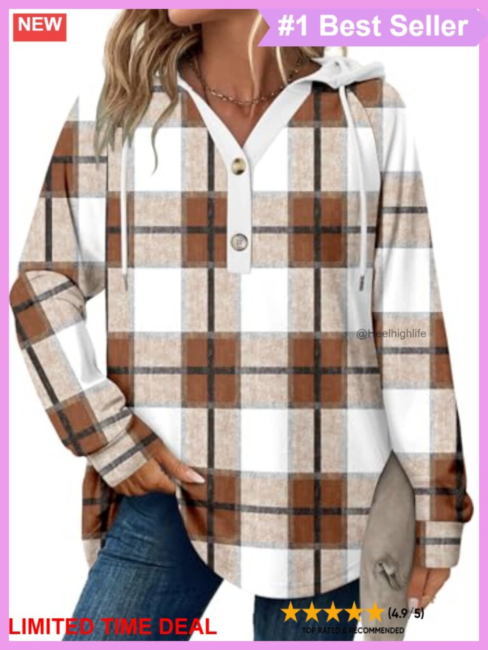 Women's Loose Fit Button Hooded Sweatshirt Casual Pullover